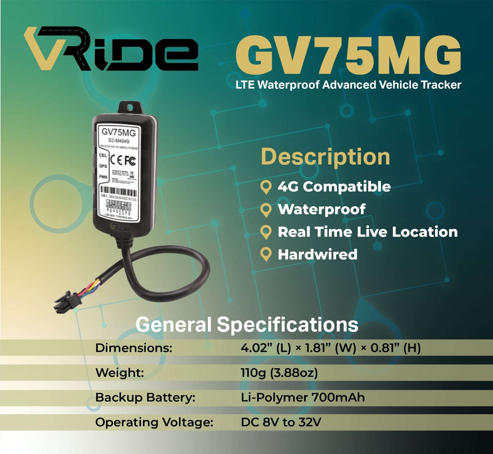GPS Tracker GV75MG Waterproof