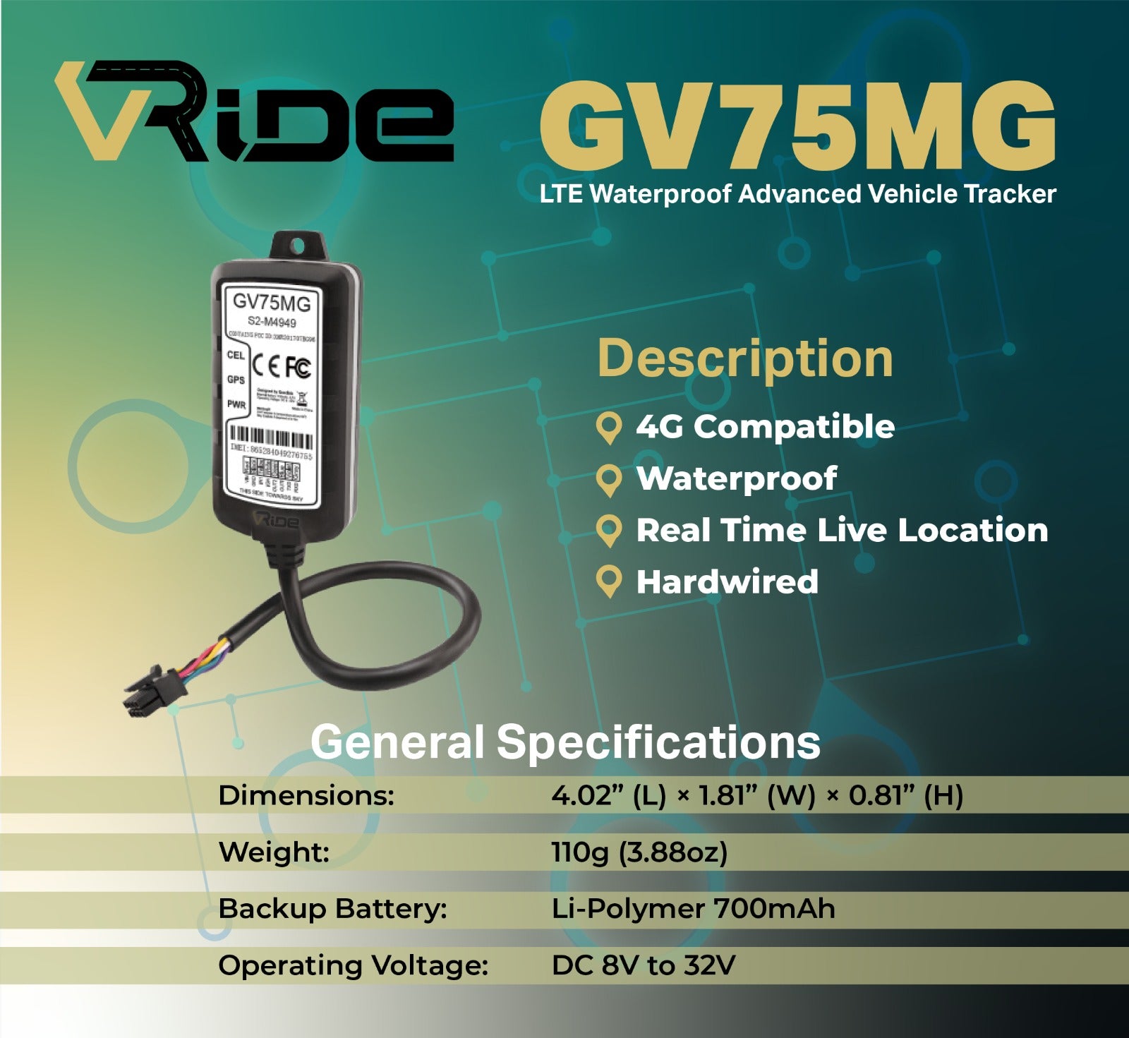 GPS Tracker GV75MG Wasserdicht 